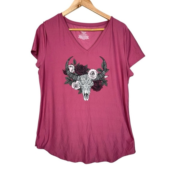 No Boundaries T-Shirt Top Womens Size XXL Pink Short Sleeve Stretchy V-Neck - Picture 1 of 8